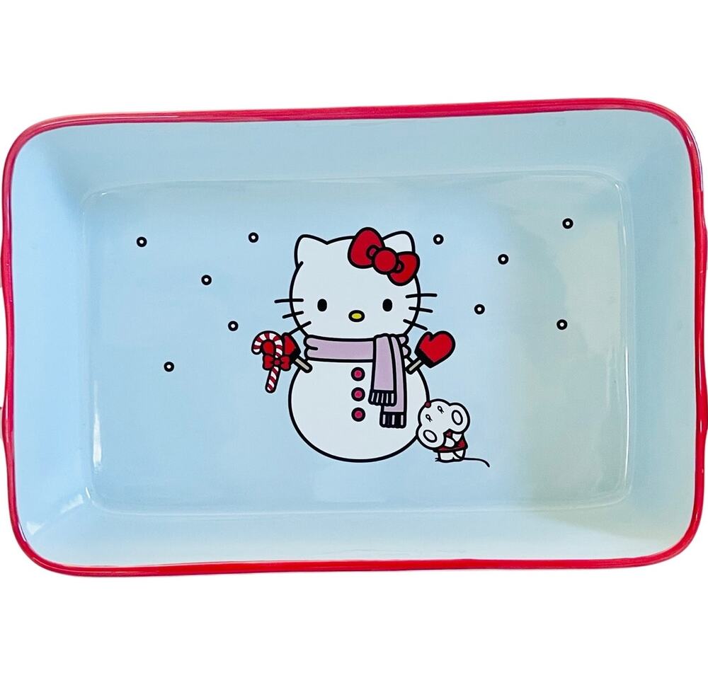 Hello Kitty Rectangular Baking Pan 12x8" Christmas Snowman Ceramic Casserole New
